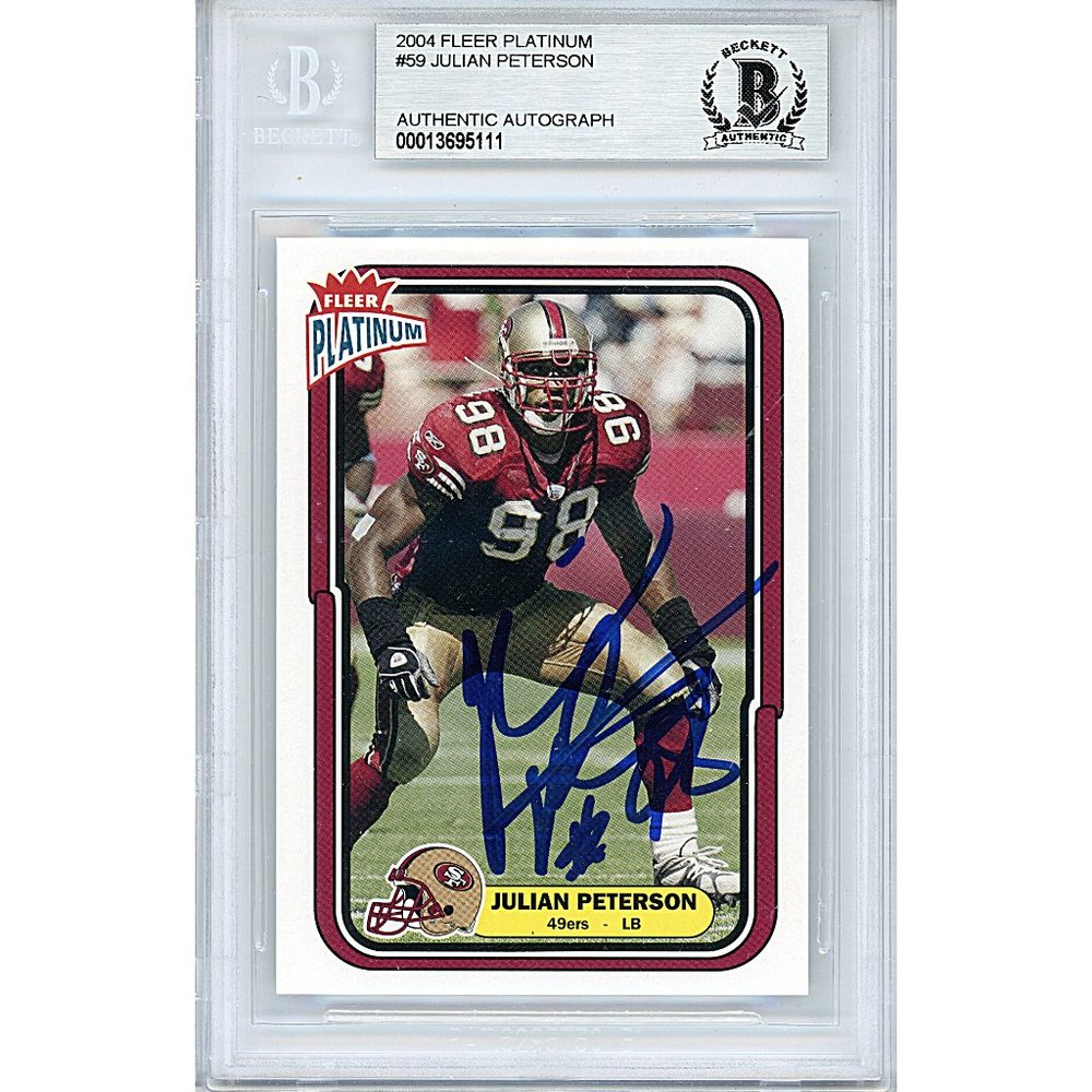 Julian Peterson Signed 2004 Fleer Football Card SF 49ers Beckett Autographed BAS
